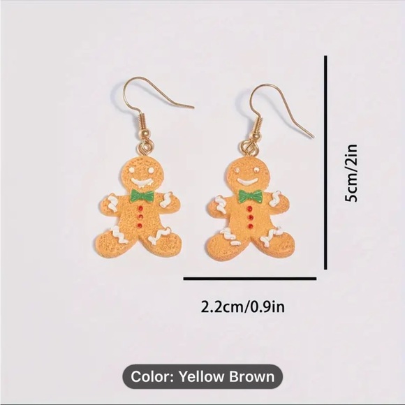 Earrings, NWT, Acrylic Gingerbread Man Dangling Earrings, Lightweight, Cute! - Picture 3 of 6